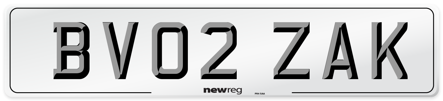 BV02 ZAK Number Plate from New Reg